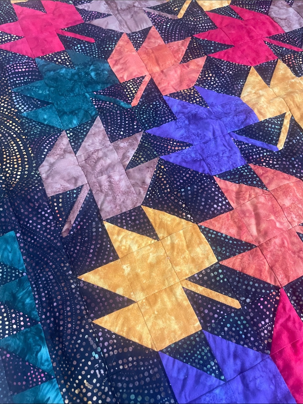 Handmade Autumn Leaves Patchwork Throw Blanket - Multicolor - Picture 3 of 6